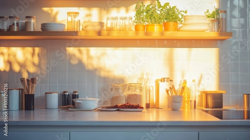 Cozy and Warm Kitchen with Glowing Sunlight