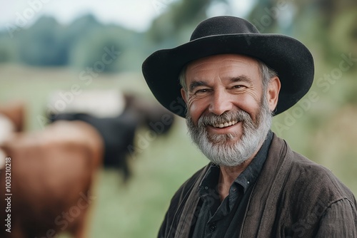 Smiling senior man with a grey beard wearing a black hat.