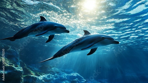 Wallpaper Mural Photo image of a dolphin swimming in the water on an HD 8K wallpaper Torontodigital.ca