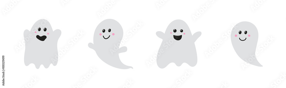Obraz premium Cute Halloween ghost. Icon set. Vector illustration