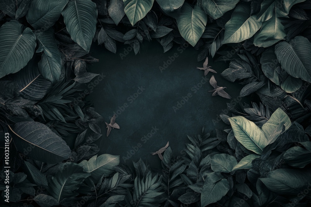 Fototapeta premium Nature tropical bird wallpaper. Leaf flower jungle exotic. Stock photo.