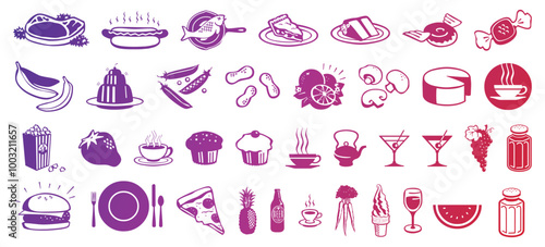 Kitchen  and food icon collection. food and kitchen stuff glyph bundle