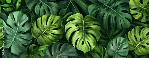 Wallpaper Mural Stunning tropical green leaf background. Flat lay idea, fresh wallpaper banner idea, stock photo Torontodigital.ca