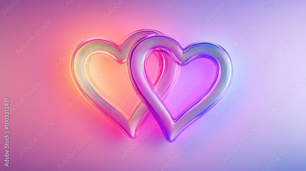 A pair of intertwined Valentine's Day hearts with a soft, glowing outline, set against a gradient background of pinks and purples A pair of intertwined Valentine's Day hearts with a soft, glowing outline, set against a gradient background of pinks and purples