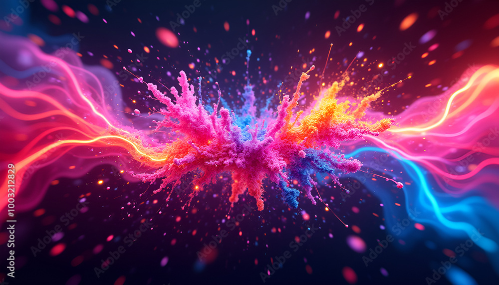 Abstract vibrant explosion of colors with swirling smoke and light effects, creative background design Abstract vibrant explosion of colors with swirling smoke and light effects, creative background design