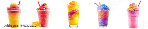 Colorful summer slushies drink isolated on transparent background, PNG. Clipart template 