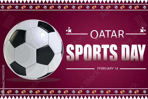 National Sports Day Qatar. National Sports Day is a national holiday in Qatar, held annually on the second Tuesday in February. Flat Style Design Vector Illustration