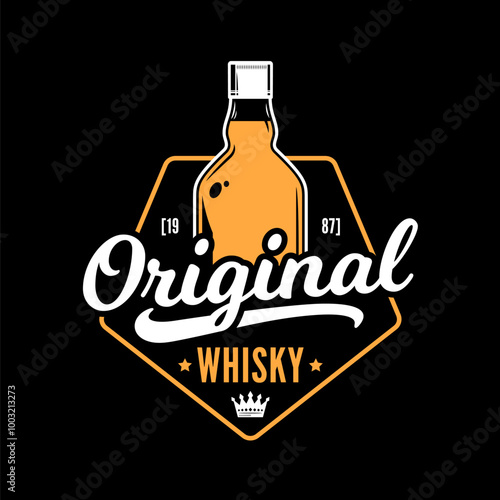Vector whiskey logo isolated on a black background. Distilling business branding and identity design elements