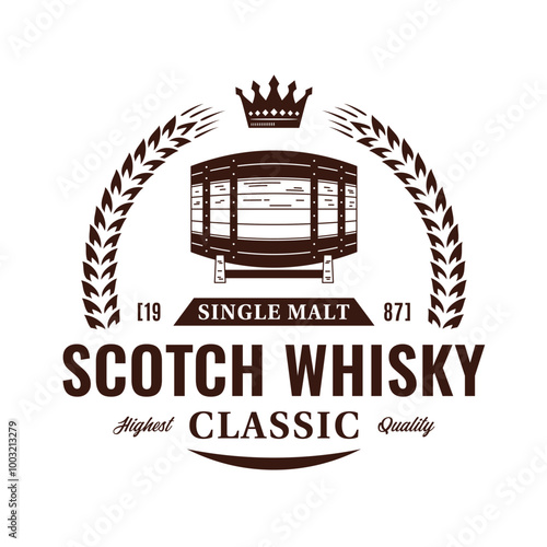 Vector scotch whisky logo isolated on a white background for bar, pub, distilling company branding and identity, etc