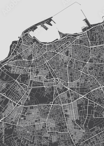 City map Tripoli, monochrome detailed plan, vector illustration