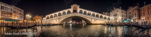 The Rialto Bridge and Canal Grande in Venice, Italy, seen from the air