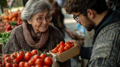 man selling tomatoes at the market