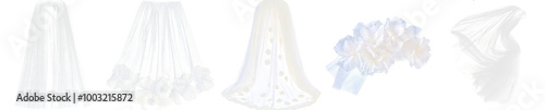 White wedding bridal veil, tulle fabric isolated on transparent background, PNG. Clipart template 