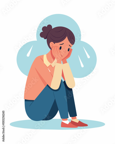 A person sobs uncontrollably feeling like a failure and a burden after losing their job and having to rely on their partner or family for financial support.. Vector illustration