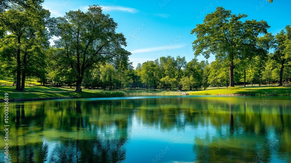 Obraz premium beautiful landscape with a lake in the park