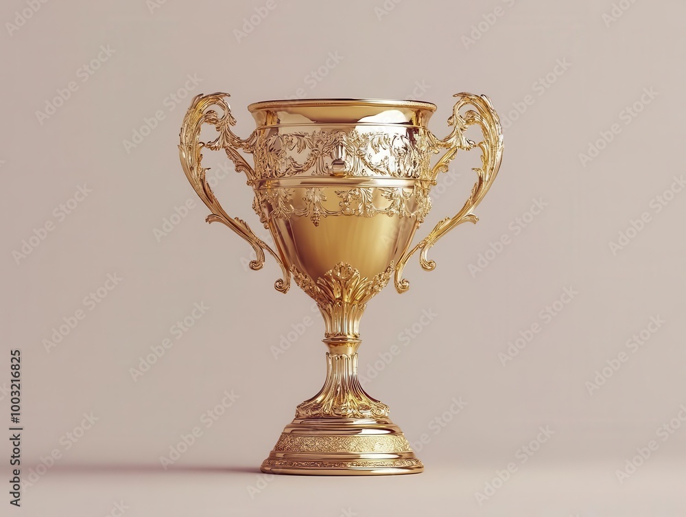 gleaming golden trophy with intricate details stands triumphantly. symbol of victory and achievement isolated on simple background. gleaming golden trophy with intricate details stands triumphantly. symbol of victory and achievement isolated on simple background.