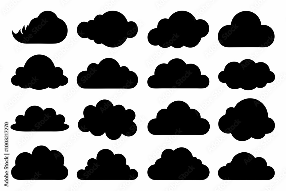 Set of Cloud vectors, vector graphics silhouette black color illustration Set of Cloud vectors, vector graphics silhouette black color illustration