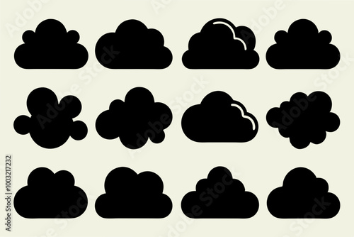 Set of Cloud vectors, vector graphics silhouette black color illustration photo