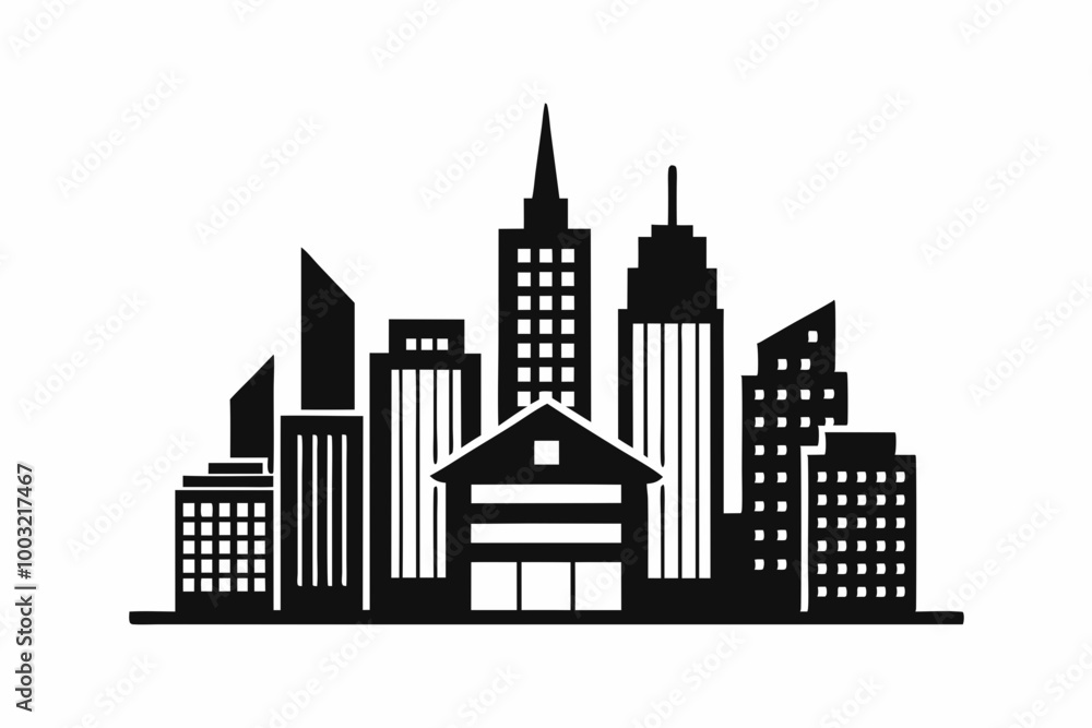 Naklejka premium Urban architecture icon silhouette black Vector art illustration