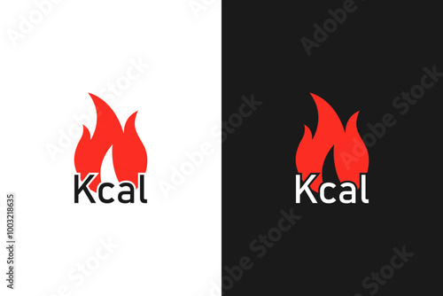 Burned calories icon set. Kilocalorie sign on fire. Dieting. Calorie deficit.