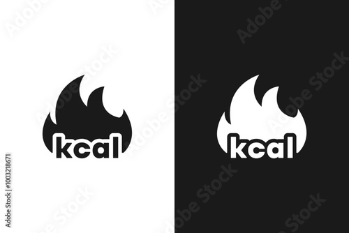 Burned calories icon set. Kilocalorie sign on fire. Dieting. Calorie deficit.
