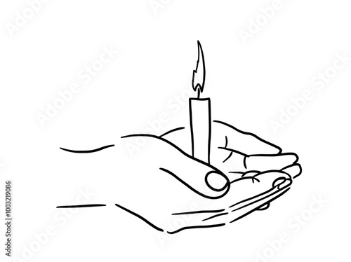 Candle in hands prayer. a religious symbol of faith in God. hand drawn. Not AI, Vector illustration
