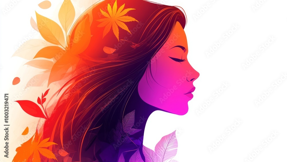 Illustration generative AI of a woman profile with flowers and a mental health message Illustration generative AI of a woman profile with flowers and a mental health message