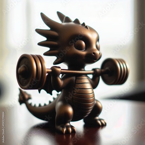 Cute Dragon Weightlifter Figurine photo