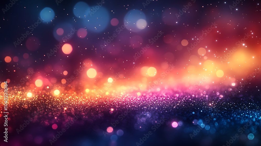 Colorful bokeh lights and glitter on a dark background Colorful bokeh lights and glitter on a dark background