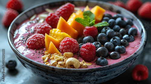 Vibrant and Nutritious Smoothie Bowl with Fresh Fruits and Nuts 