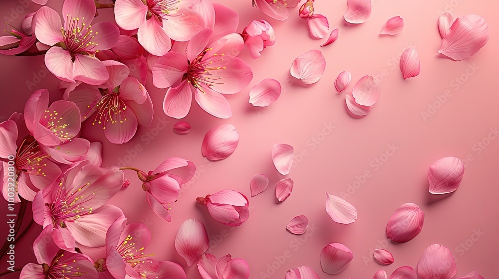 Cherry blossoms on soft color background, romantic feminine composition, wedding invitation concept. Cherry blossoms on soft color background, romantic feminine composition, wedding invitation concept.