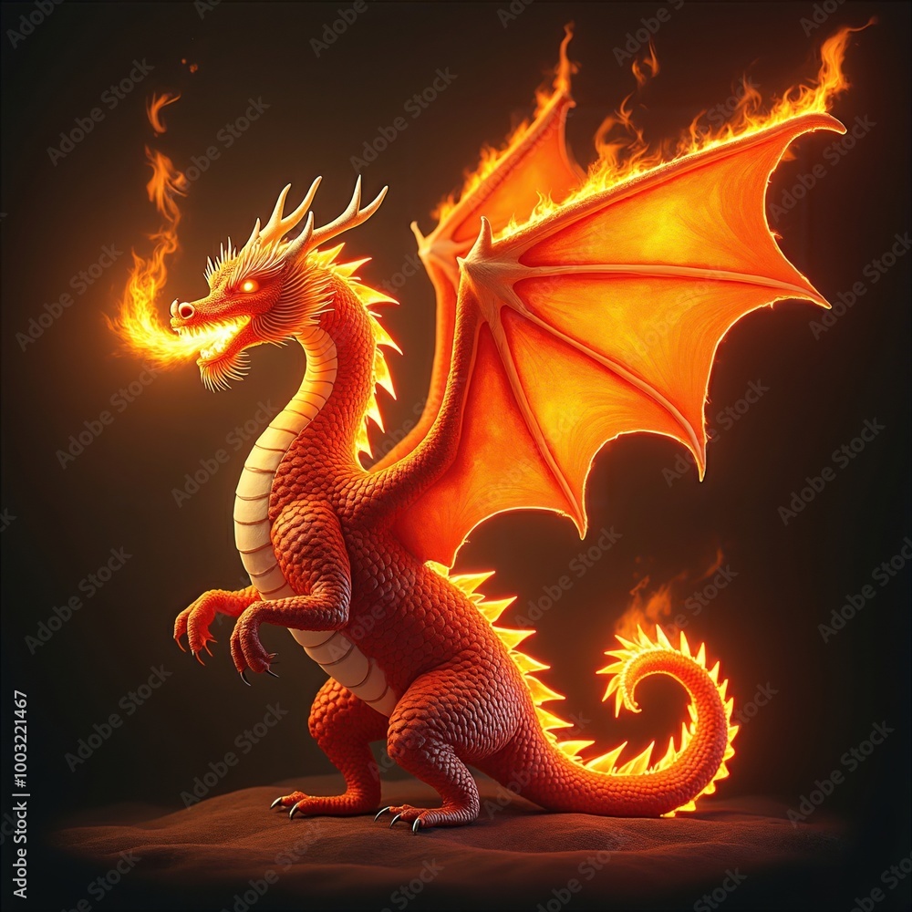 Fototapeta premium Fierce Fire Dragon Illustration