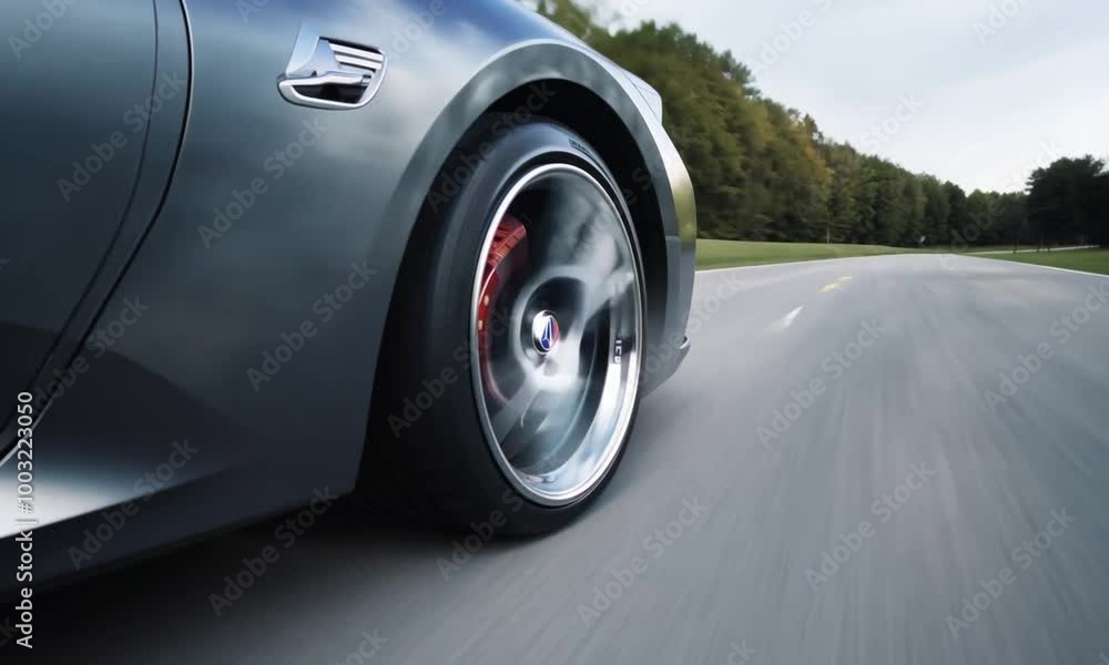 Close-up of a supercar’s custom alloy wheels spinning Close-up of a supercar’s custom alloy wheels spinning
