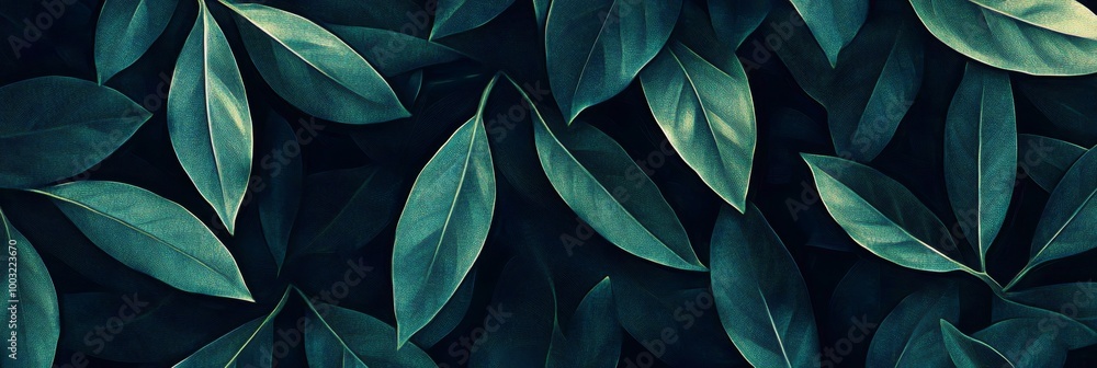 Fototapeta premium Close-up closeup of a green leaf texture, tropical leaf background, dark wallpaper concept