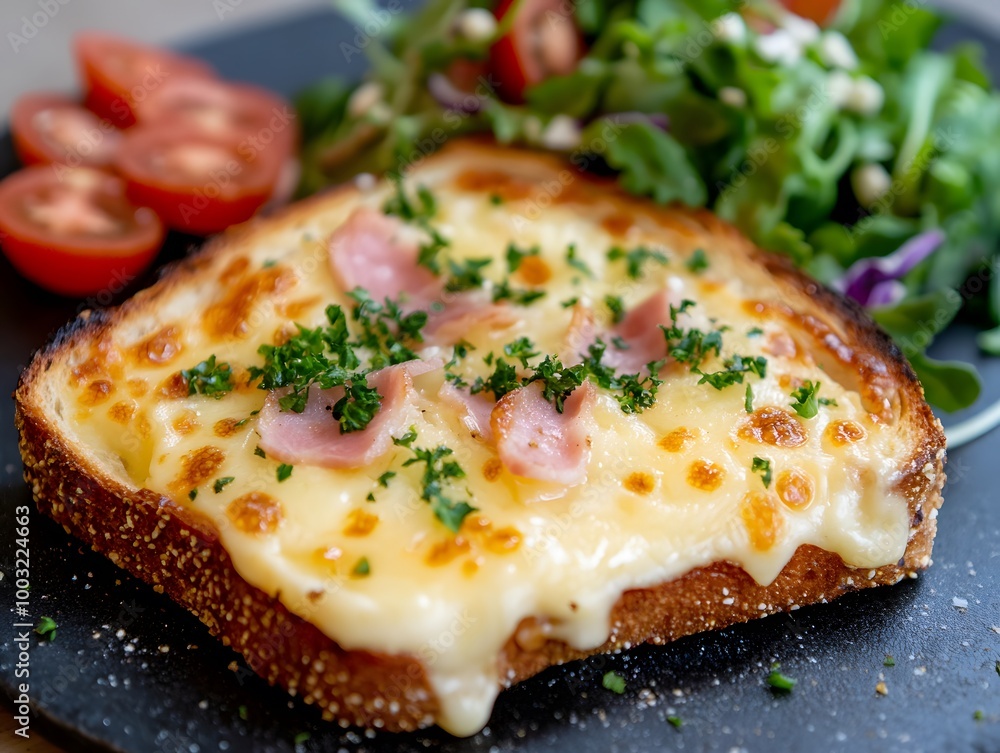 Cheese and ham toast with a side salad Cheese and ham toast with a side salad