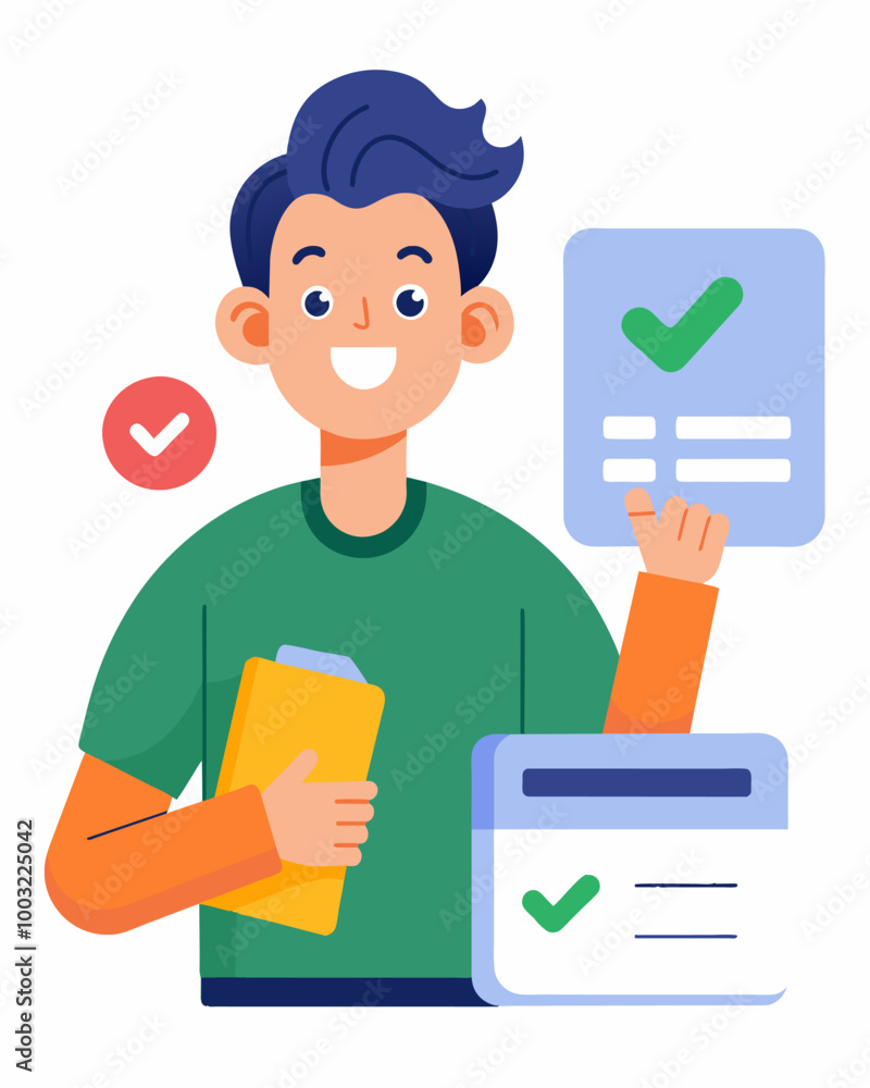 A person smiling as they receive their last statement showing a zero balance on their credit card marking the successful completion of their debt repayment plan.. Vector illustration A person smiling as they receive their last statement showing a zero balance on their credit card marking the successful completion of their debt repayment plan.. Vector illustration