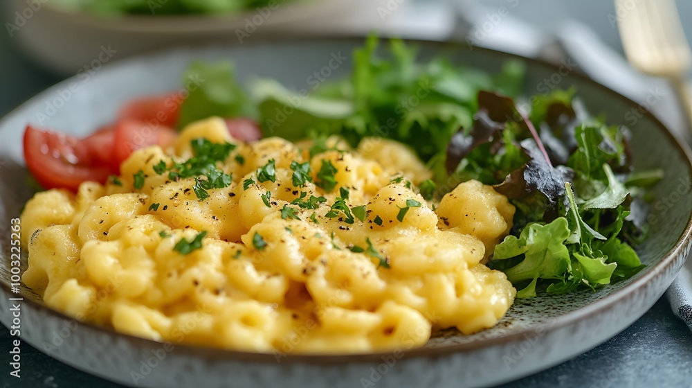 Cheese spaetzle with a side salad Cheese spaetzle with a side salad