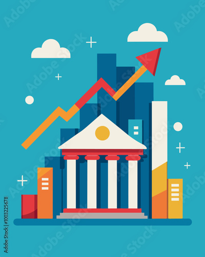 A nations central bank lowers interest rates to encourage borrowing and stimulate economic recovery.. Vector illustration