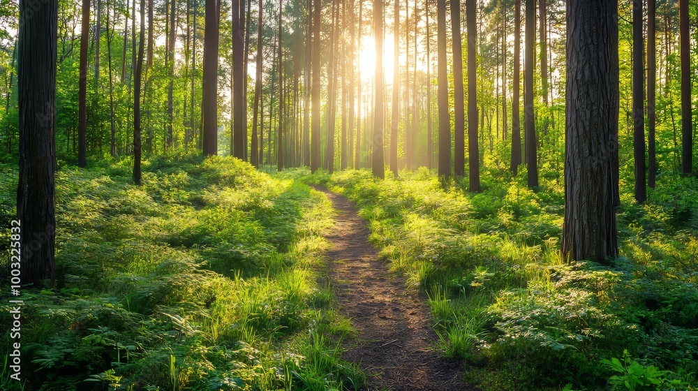 Fototapeta premium Green forest trees on a Caucasus, Russia, background.