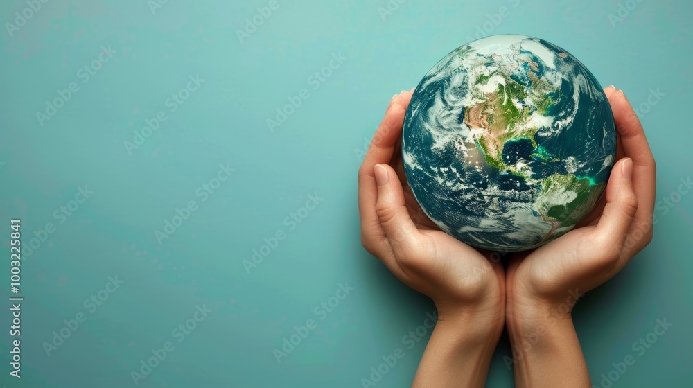 Hands Holding Earth Globe, Protecting Our Planet, Environmental Conservation, Sustainability, with copy space Hands Holding Earth Globe, Protecting Our Planet, Environmental Conservation, Sustainability, with copy space