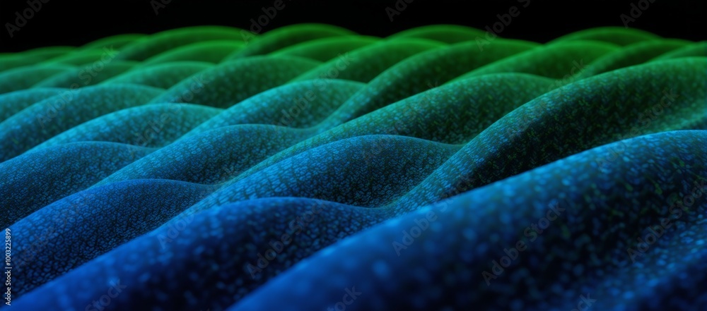 Digital art depicting an abstract scene with blue-green toned binary code waves as the backdrop Digital art depicting an abstract scene with blue-green toned binary code waves as the backdrop