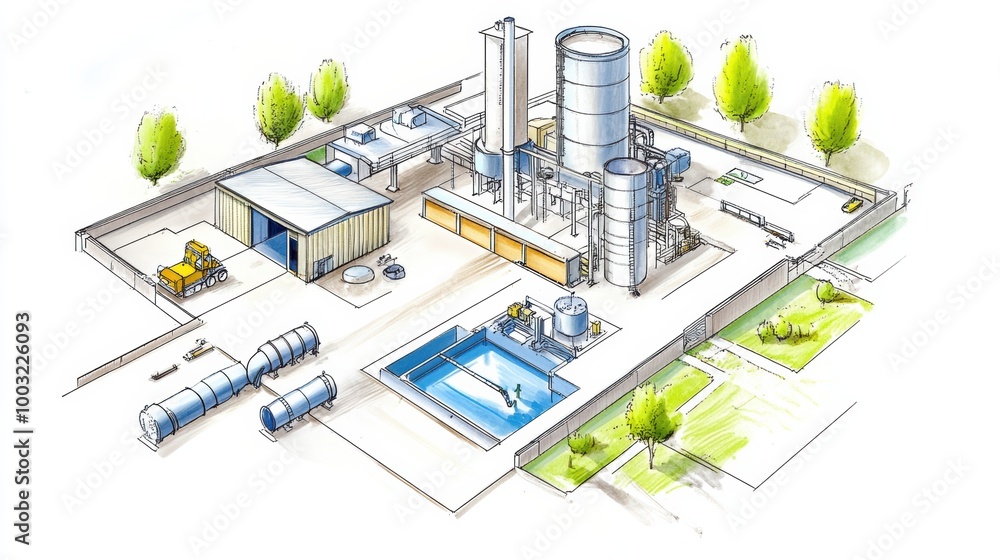 Industrial Plant with Storage Tanks and Machinery Layout Industrial Plant with Storage Tanks and Machinery Layout