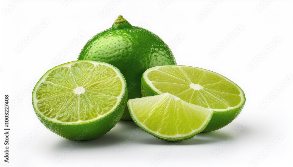 Fresh green lime with slices on the side, creating a fresh and bright look. Fresh green lime with slices on the side, creating a fresh and bright look.