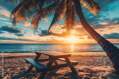 In a cloudy day on Great Keppel Island, Queensland, Australia, a beach landscape is photographed at sunset photo