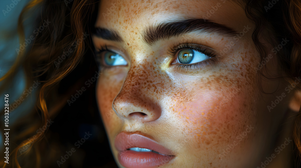Stunning Close-Up Portrait Freckles Curly Hair Bright Eyes Natural Skin Stunning Close-Up Portrait Freckles Curly Hair Bright Eyes Natural Skin