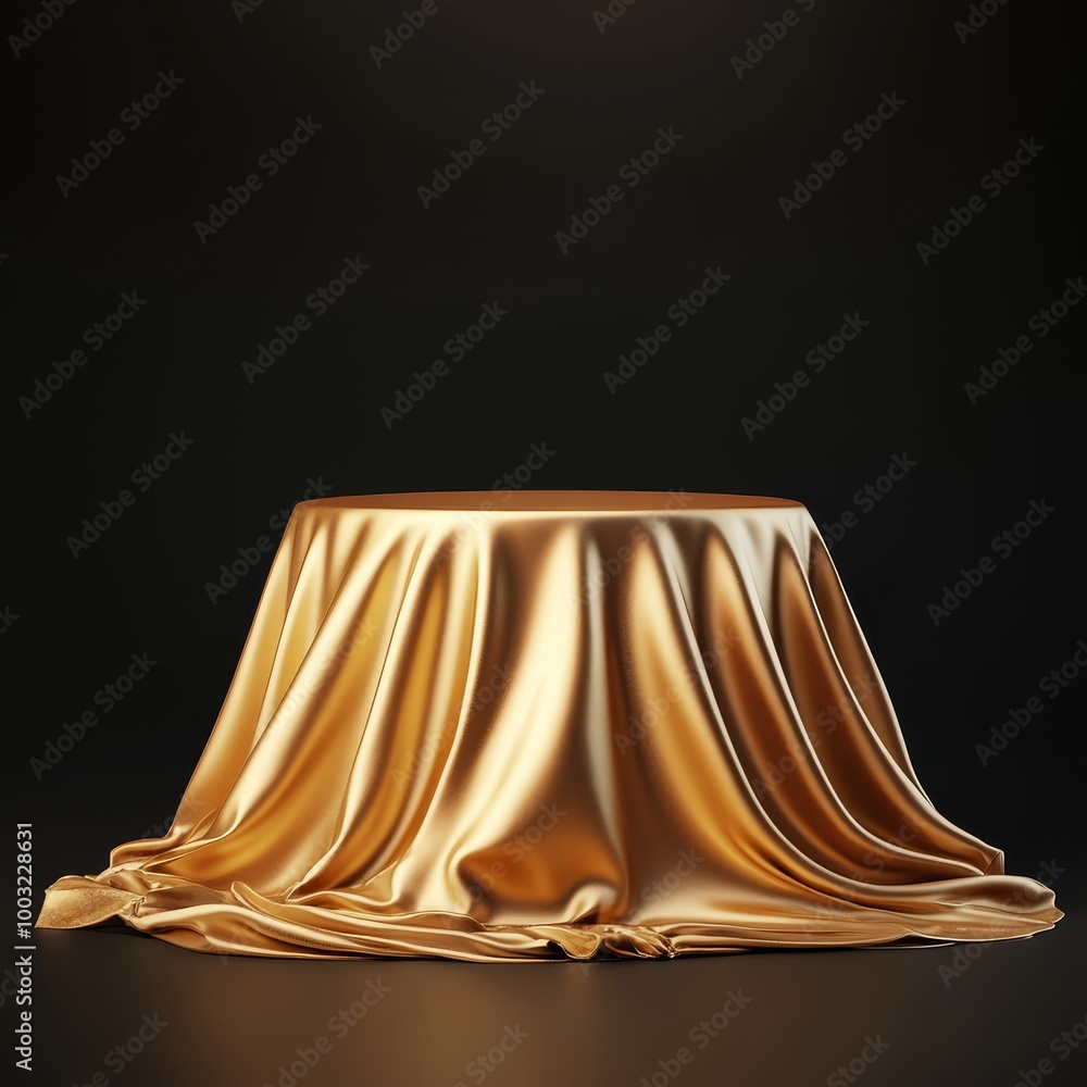 Golden tablecloth on a black background. 3d render illustration. Golden tablecloth on a black background. 3d render illustration.