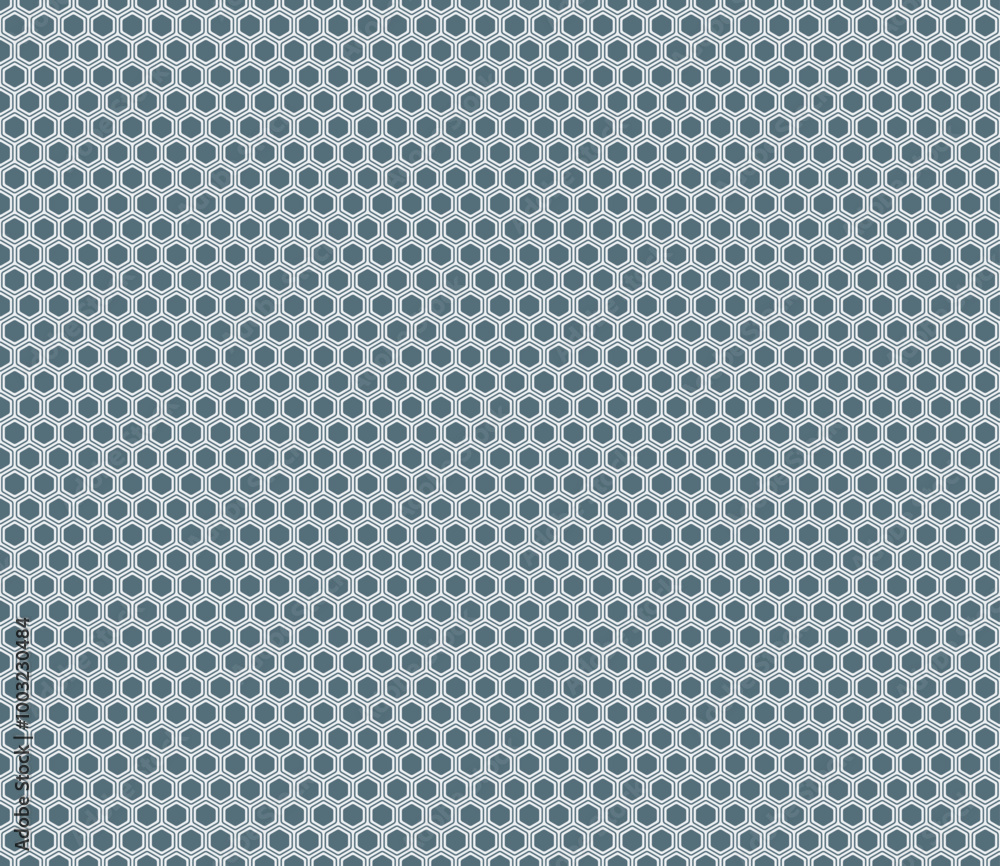 Abstract pattern of geometric shapes. Cadet Blue color on matching background. Bold rounded hexagons mosaic pattern with inner solid cells. Regular hexagon shapes. Seamless pattern. Abstract pattern of geometric shapes. Cadet Blue color on matching background. Bold rounded hexagons mosaic pattern with inner solid cells. Regular hexagon shapes. Seamless pattern.