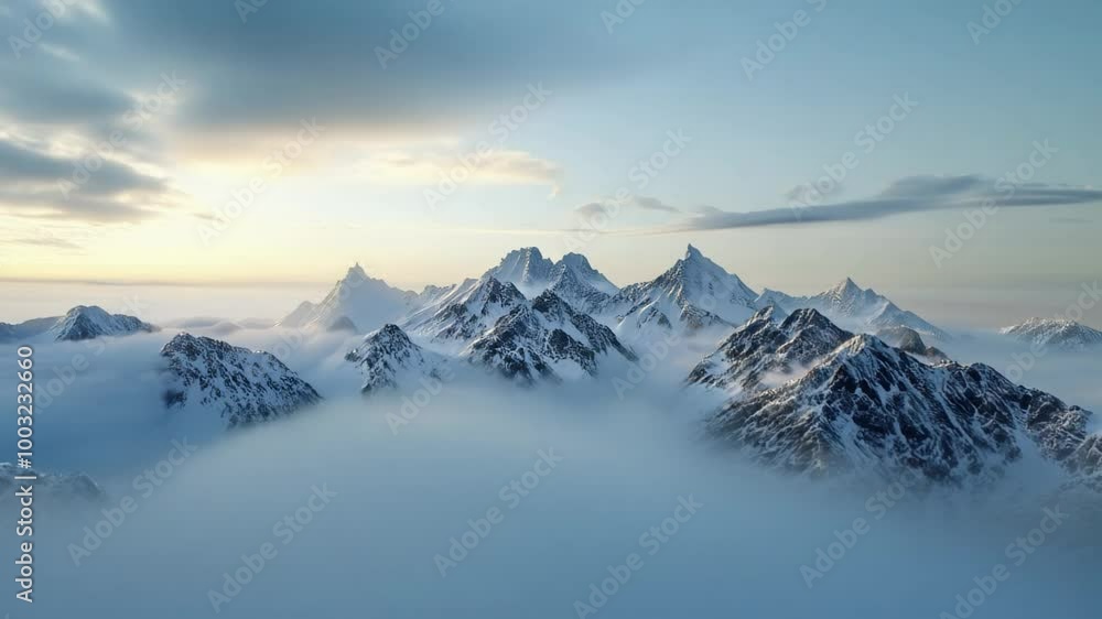 Timelapse of clouds moving over snow capped mountains at sunrise Timelapse of clouds moving over snow capped mountains at sunrise