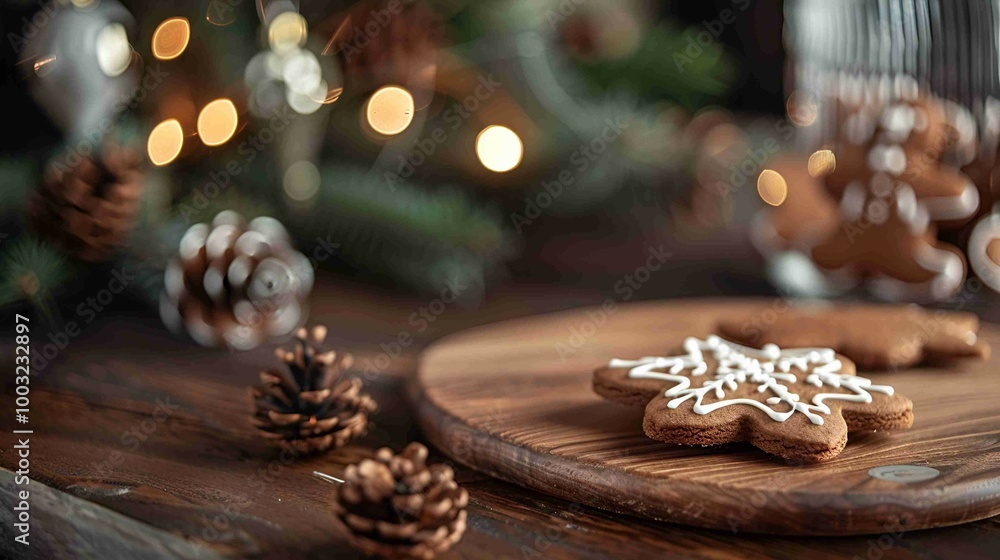 Generative Ai illustration. Christmas homemade star bread cookies on wooden table Generative Ai illustration. Christmas homemade star bread cookies on wooden table