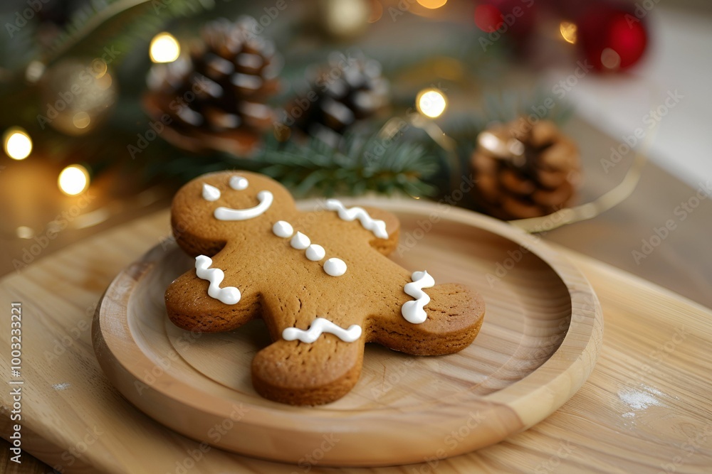 Generative Ai illustration. Christmas homemade gingerbread cookies on wooden table Generative Ai illustration. Christmas homemade gingerbread cookies on wooden table